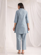 Janasya Light Jacquard Self Design Shirt Top & Bottom Set | Grocsy