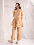 Janasya Pleated Jacquard Peach Self Design V-Neck Co-Ords | Grocsy