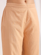 Janasya Pleated Jacquard Peach Self Design V-Neck Co-Ords | Grocsy