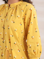 Janasya Gathering Cambric Mustard Geometric Band Collar Co-Ords | Grocsy