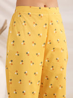 Janasya Gathering Cambric Mustard Geometric Band Collar Co-Ords | Grocsy