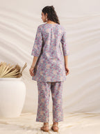 Janasya A-Line Cambric Grey Ethnic Motifs V-Neck Co-Ords | Grocsy
