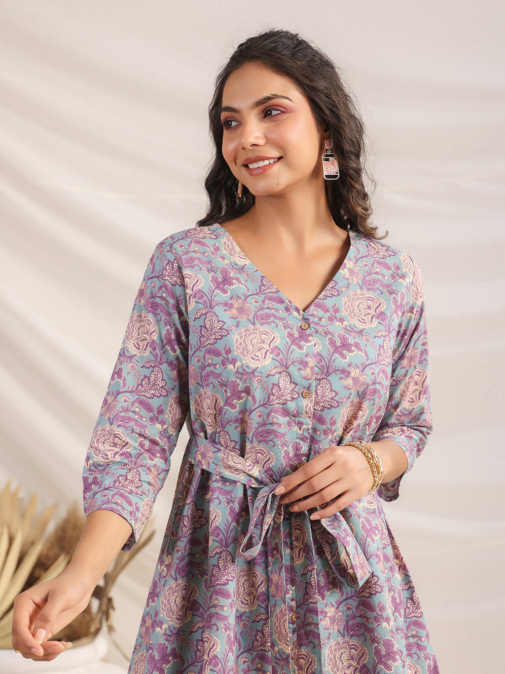 Janasya A-Line Cambric Grey Ethnic Motifs V-Neck Co-Ords | Grocsy