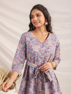 Janasya A-Line Cambric Grey Ethnic Motifs V-Neck Co-Ords | Grocsy