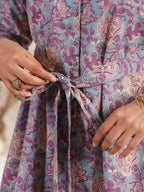 Janasya A-Line Cambric Grey Ethnic Motifs V-Neck Co-Ords | Grocsy