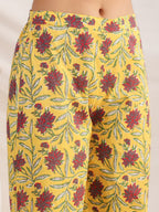 Janasya Bright Cotton Floral Pleated Top & Bottom Set | Grocsy