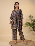 Janasya Navy Blue Cambric Ethnic Motifs Co-Ords | Grocsy