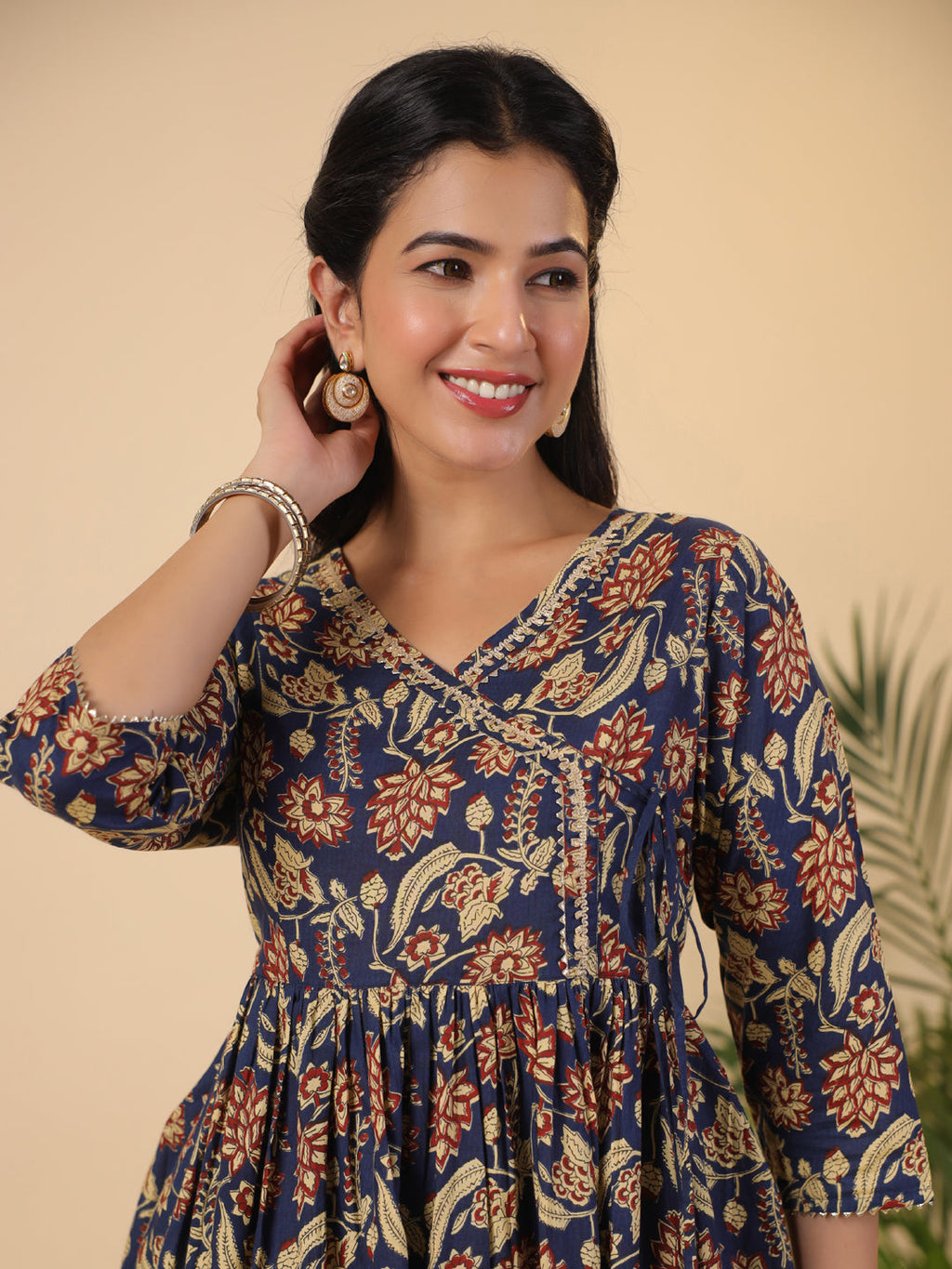 Janasya Navy Blue Cambric Ethnic Motifs Co-Ords | Grocsy