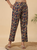 Janasya Navy Blue Cambric Ethnic Motifs Co-Ords | Grocsy