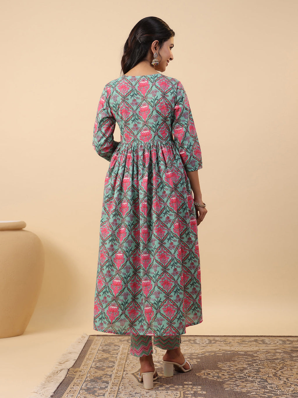 Janasya Green Cambric Ethnic Motifs Co-Ords | Grocsy