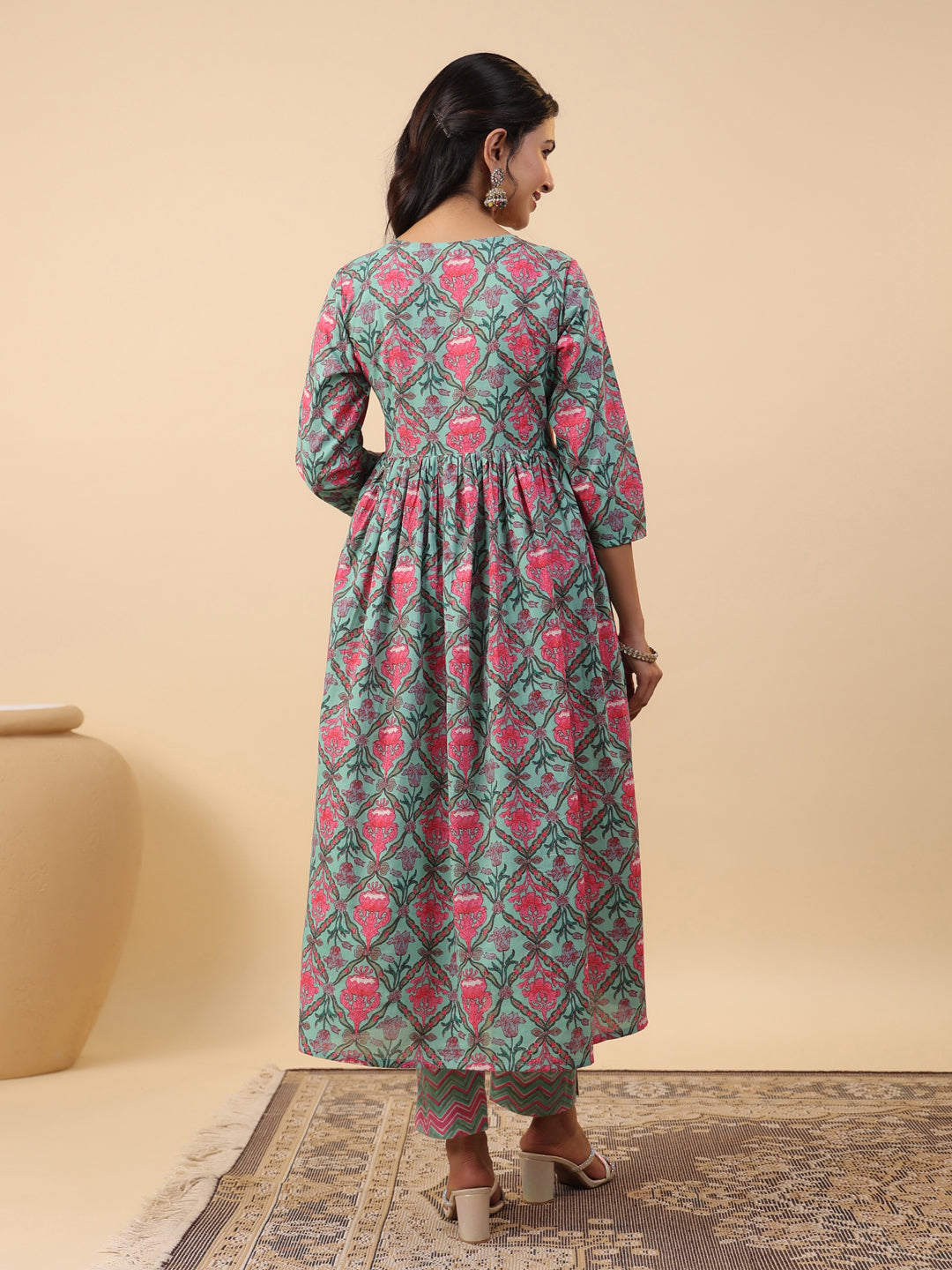 Janasya Green Cambric Ethnic Motifs Co-Ords | Grocsy