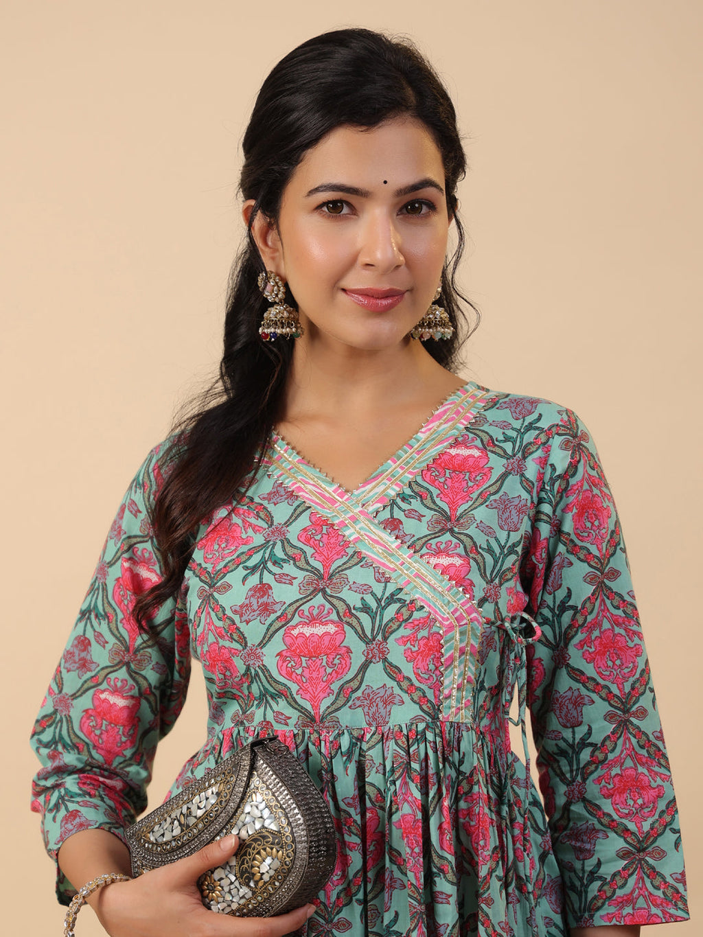 Janasya Green Cambric Ethnic Motifs Co-Ords | Grocsy