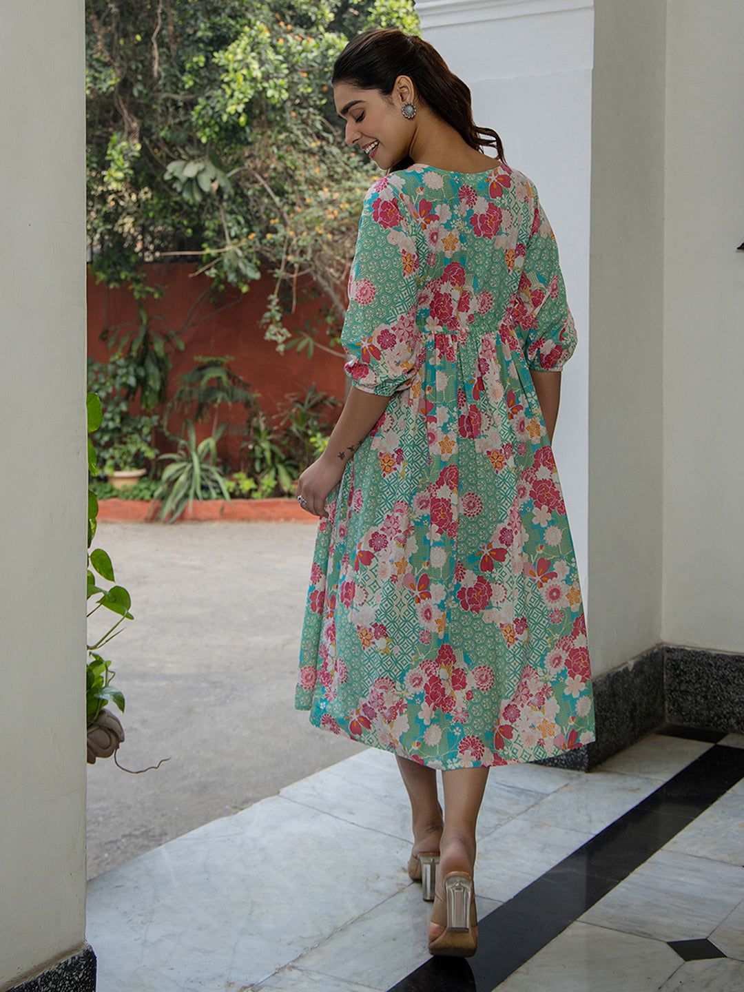 Janasya From Style Master Cotton Floral Fit & Flare Dress | Grocsy