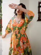Janasya Multicolour Cambric Floral Dress | Grocsy