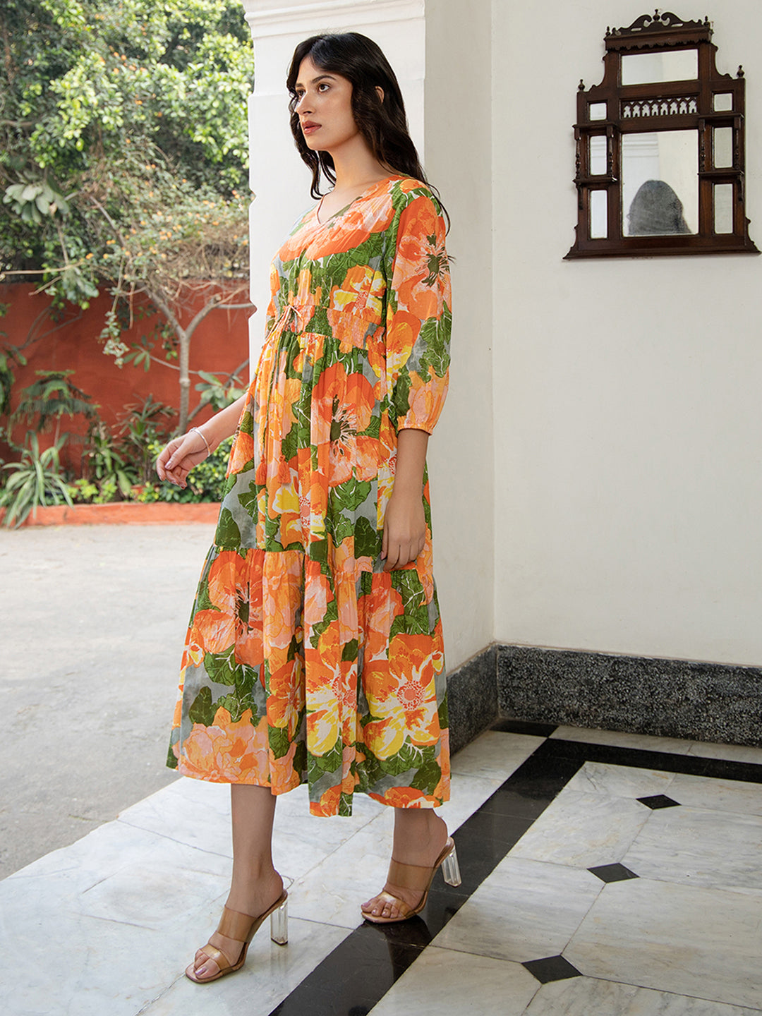 Janasya Multicolour Cambric Floral Dress | Grocsy
