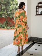 Janasya Multicolour Cambric Floral Dress | Grocsy