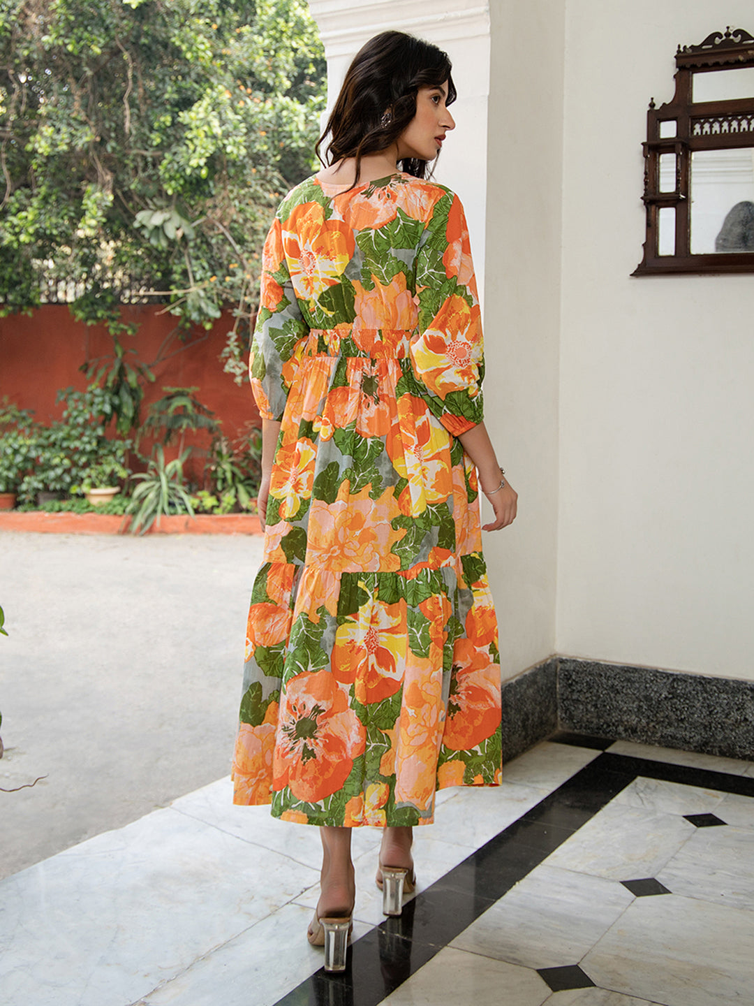 Janasya Multicolour Cambric Floral Dress | Grocsy