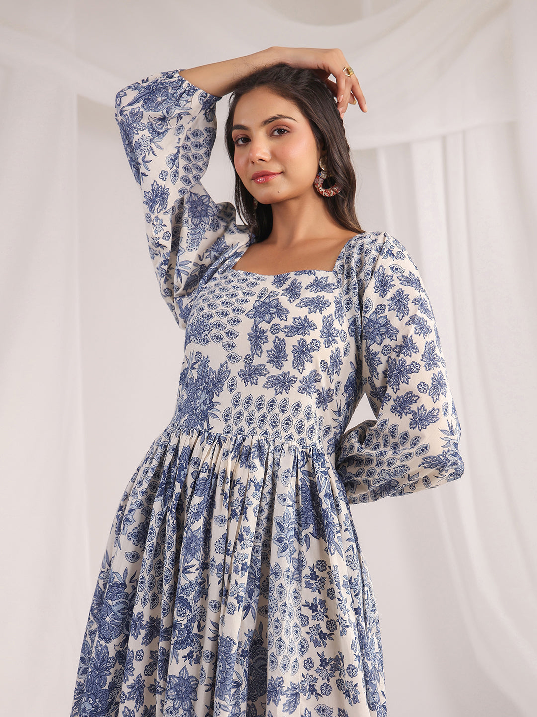 Janasya Off White Cambric Floral Dress | Grocsy
