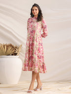 Janasya Light Cotton Abstract Gathered Dress | Grocsy