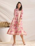 Janasya Light Cotton Abstract Gathered Dress | Grocsy