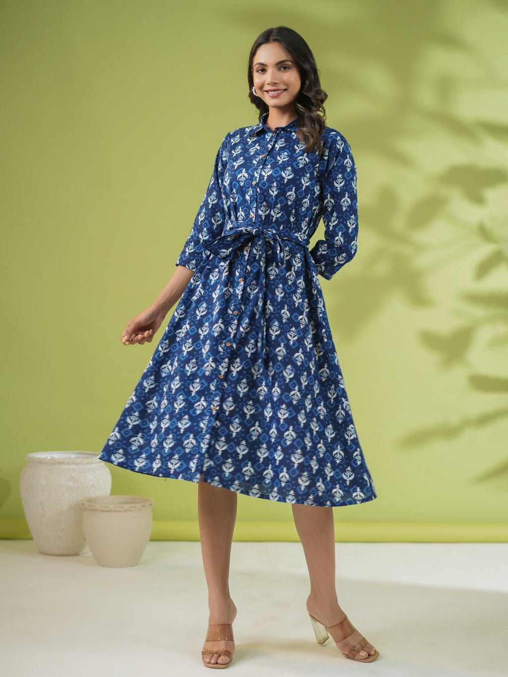 Janasya Dark Cotton Ethnic Motifs Shirt Dress Dress | Grocsy