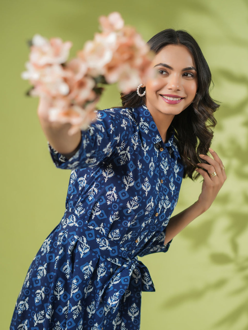 Janasya Dark Cotton Ethnic Motifs Shirt Dress Dress | Grocsy
