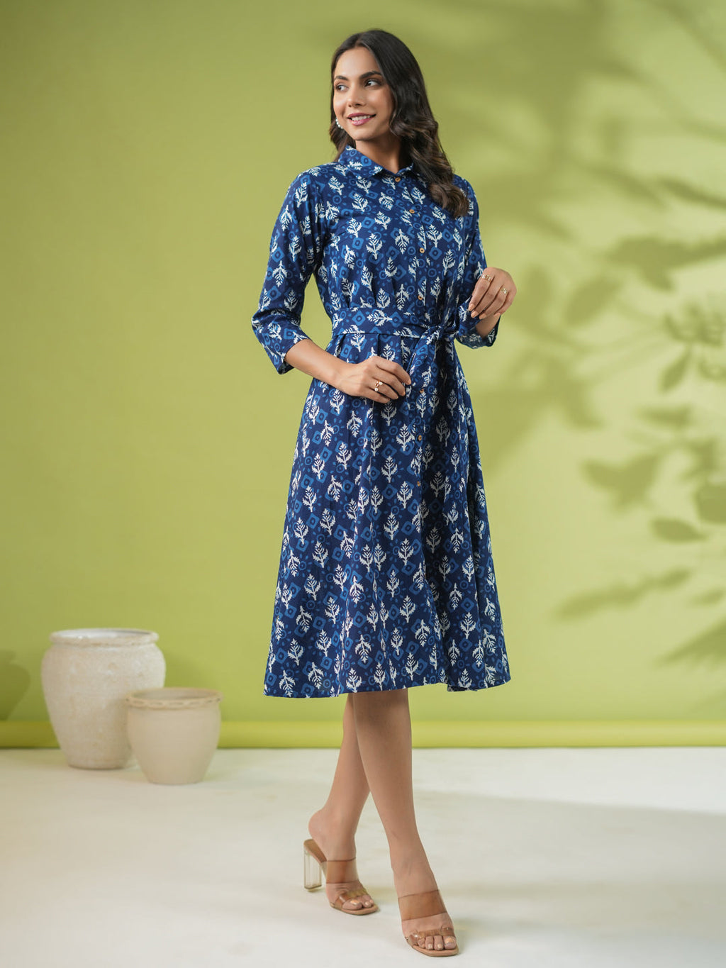 Janasya Dark Cotton Ethnic Motifs Shirt Dress Dress | Grocsy