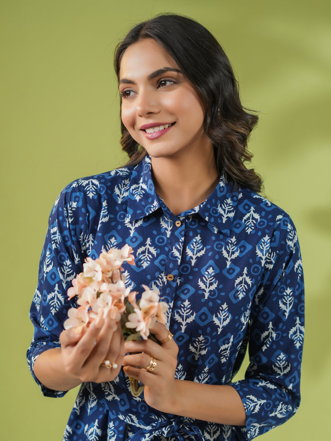 Janasya Dark Cotton Ethnic Motifs Shirt Dress Dress | Grocsy