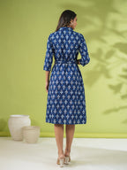 Janasya Dark Cotton Ethnic Motifs Shirt Dress Dress | Grocsy