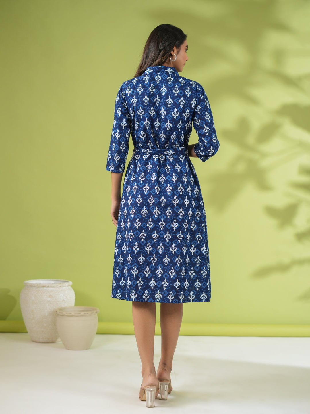 Janasya Dark Cotton Ethnic Motifs Shirt Dress Dress | Grocsy