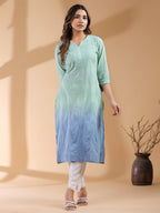 Janasya Bright Cotton Ombre Straight Kurta | Grocsy