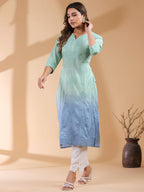 Janasya Bright Cotton Ombre Straight Kurta | Grocsy