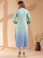 Janasya Bright Cotton Ombre Straight Kurta | Grocsy