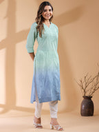 Janasya Bright Cotton Ombre Straight Kurta | Grocsy