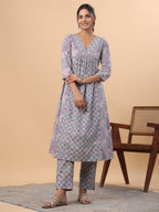 Janasya Light Blue Cambric Floral Set | Grocsy