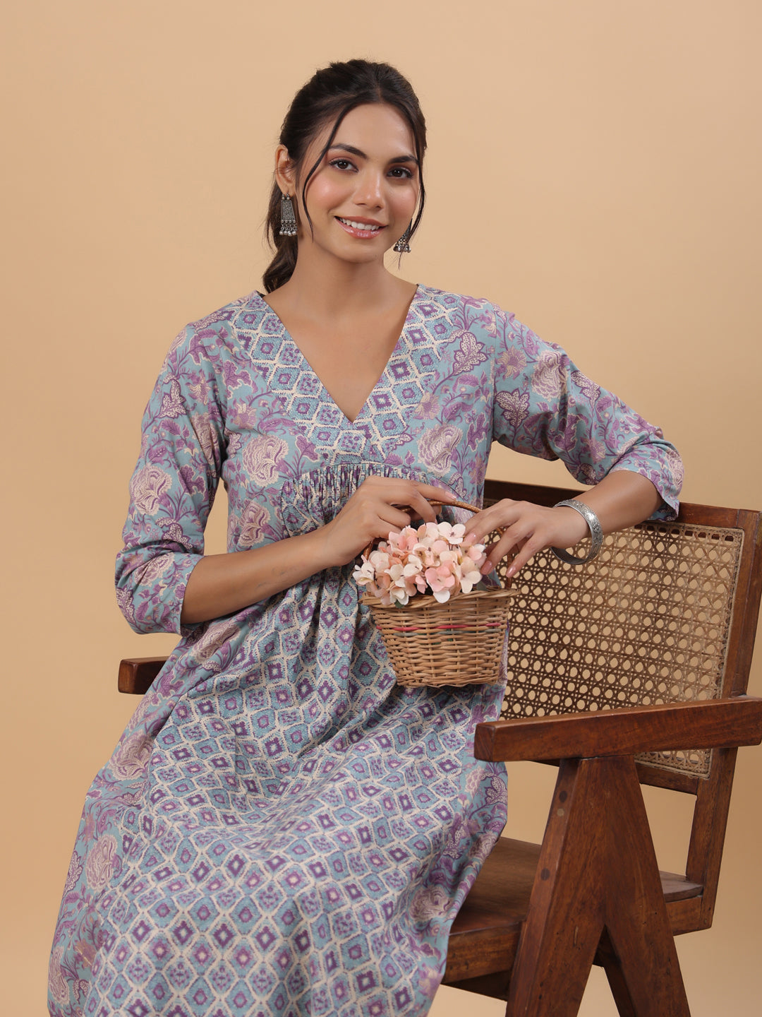 Janasya Light Blue Cambric Floral Set | Grocsy
