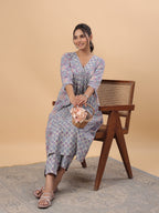 Janasya Light Blue Cambric Floral Set | Grocsy