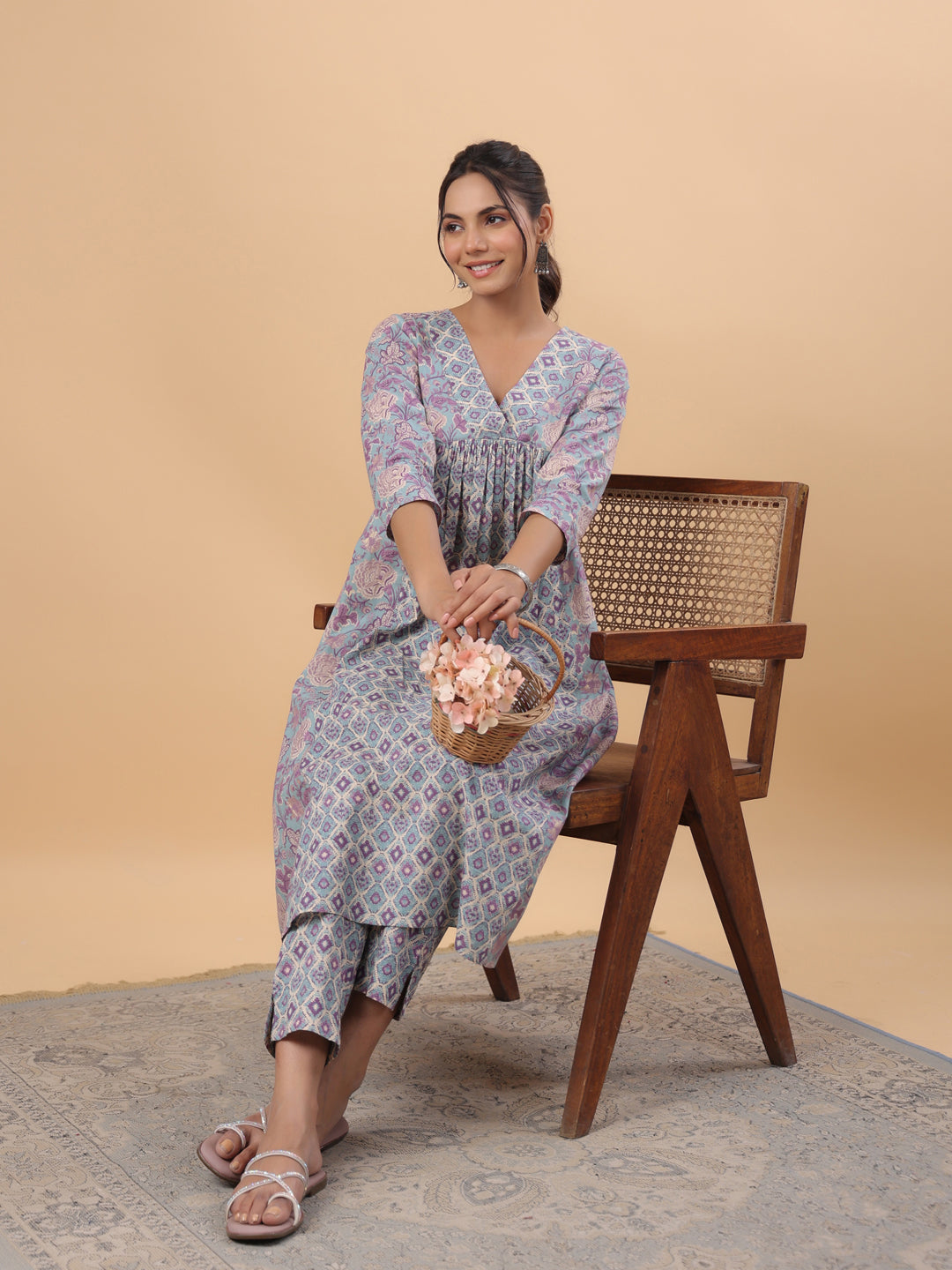 Janasya Light Blue Cambric Floral Set | Grocsy