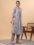 Janasya Light Blue Cambric Floral Set | Grocsy