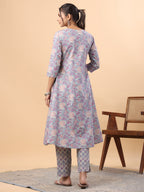Janasya Light Blue Cambric Floral Set | Grocsy