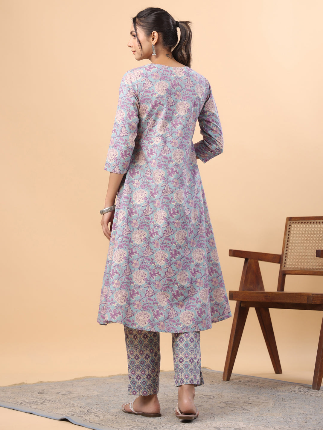 Janasya Light Blue Cambric Floral Set | Grocsy
