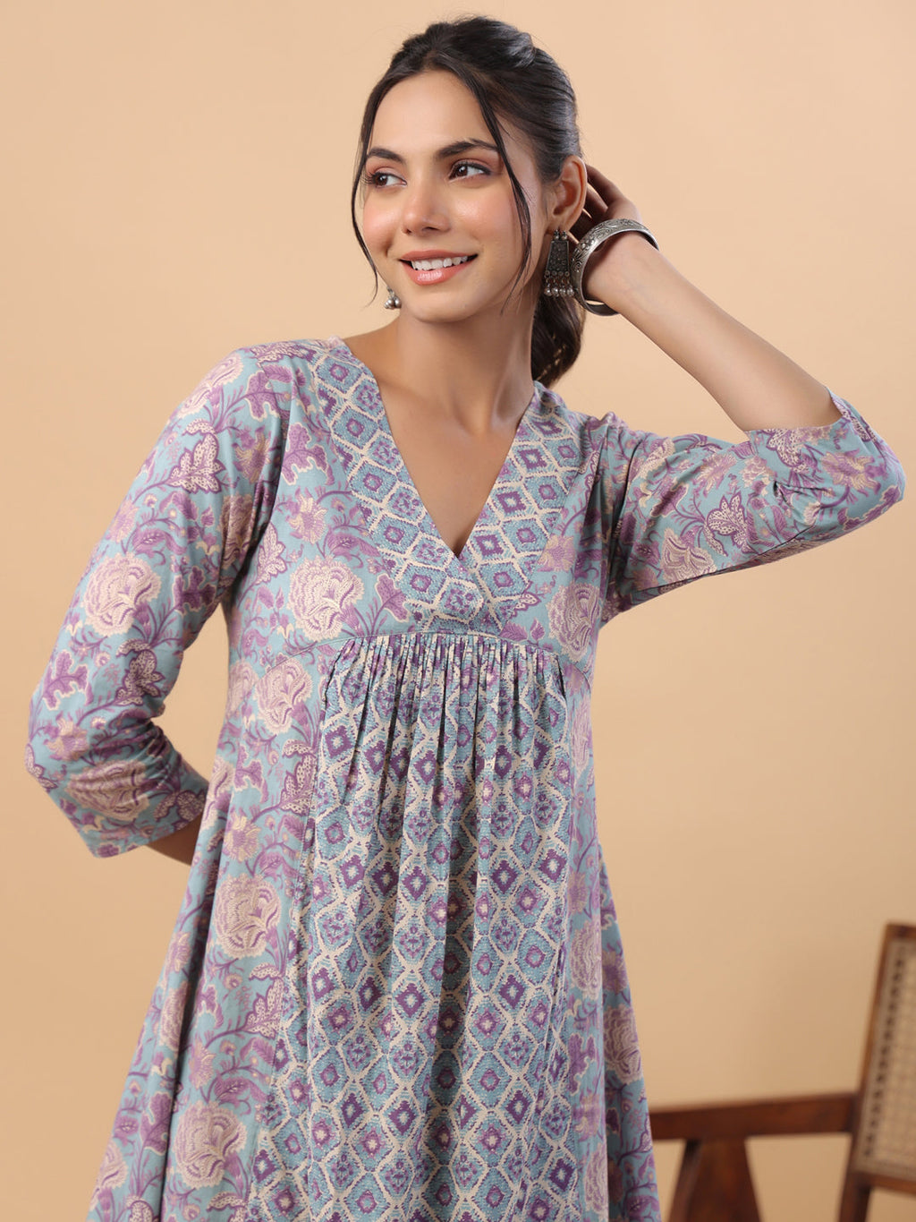 Janasya Light Blue Cambric Floral Set | Grocsy