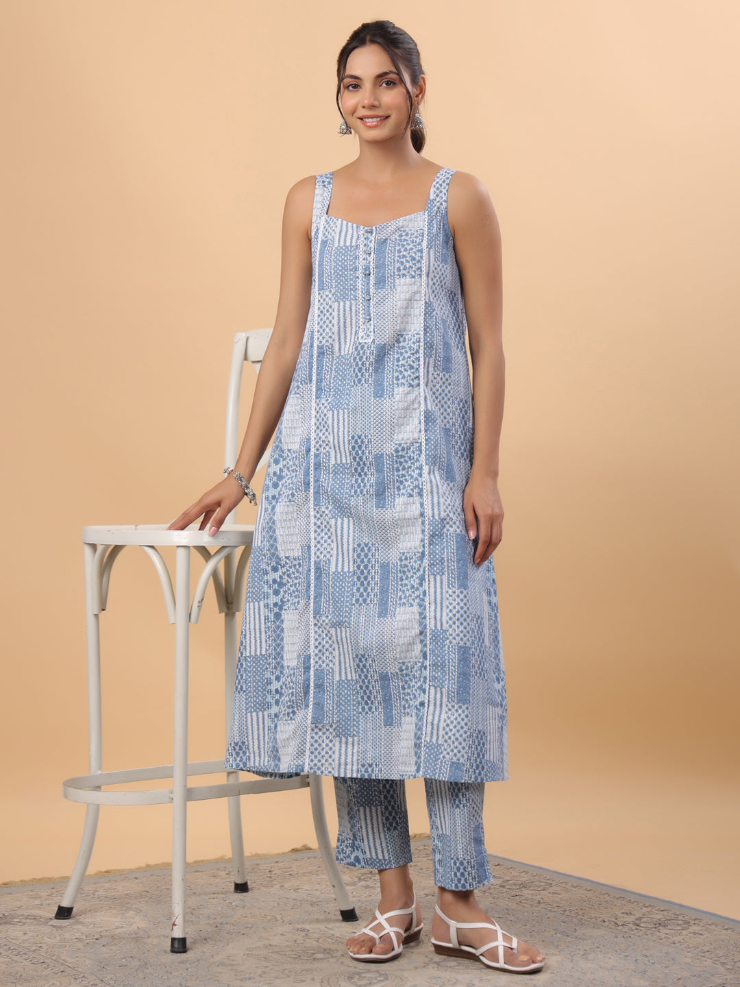 Janasya Blue Cambric Ethnic Motifs Set | Grocsy