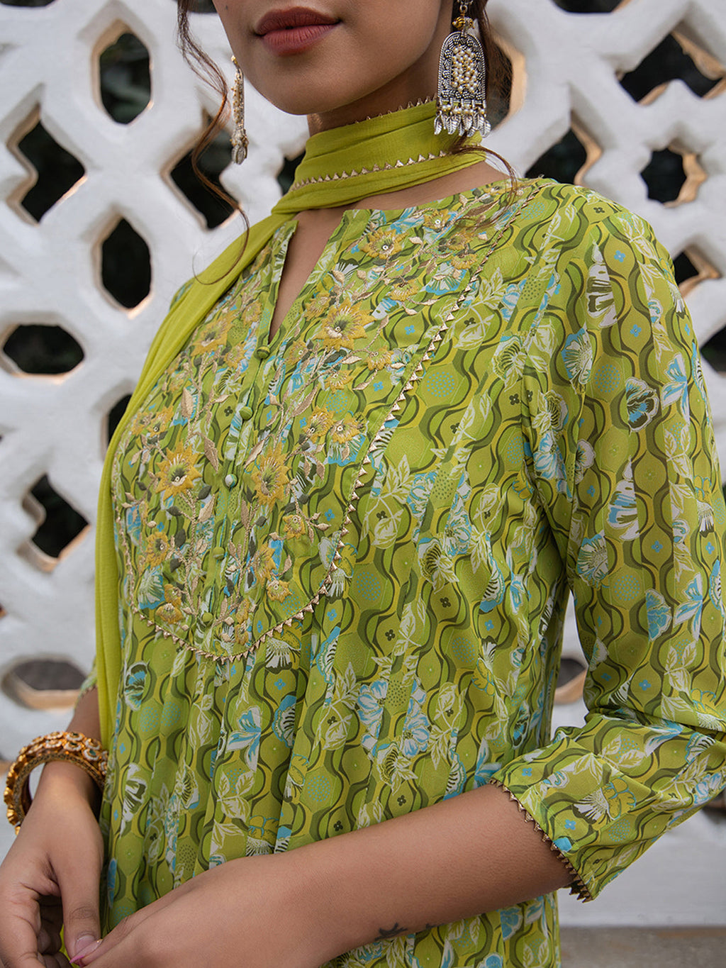 Janasya Light Georgette Yoke Embroidery Anarkali Kurta Set | Grocsy