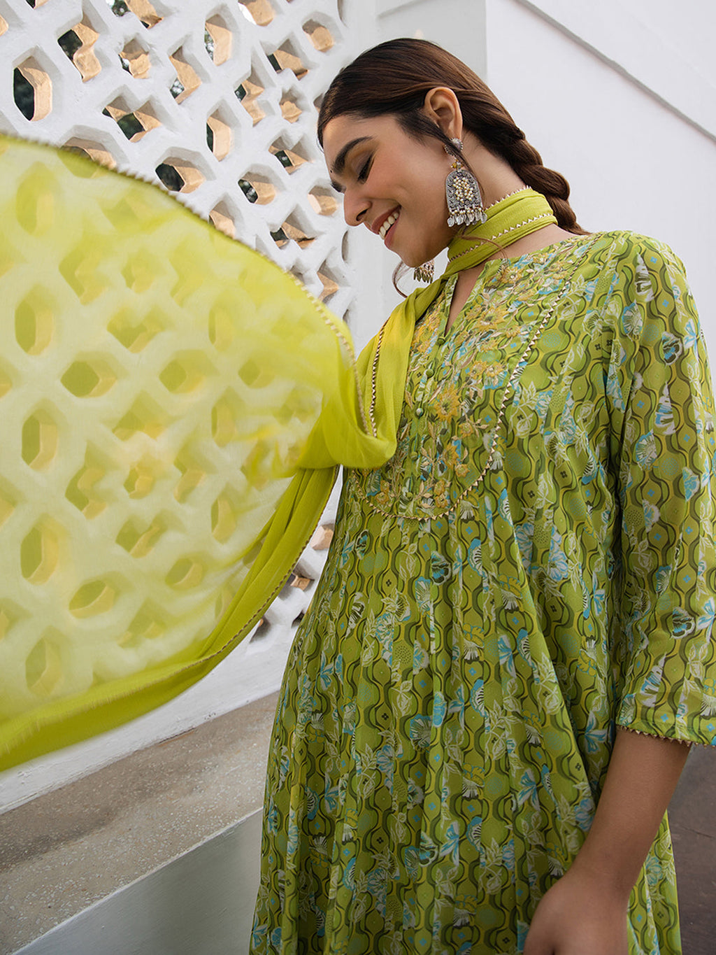 Janasya Light Georgette Yoke Embroidery Anarkali Kurta Set | Grocsy