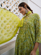 Janasya Light Georgette Yoke Embroidery Anarkali Kurta Set | Grocsy