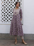 Janasya Purple Cotton Floral Kurta Set | Grocsy