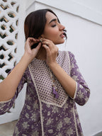 Janasya Purple Cotton Floral Kurta Set | Grocsy