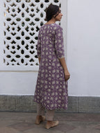 Janasya Purple Cambric Floral Kurta Set | Grocsy