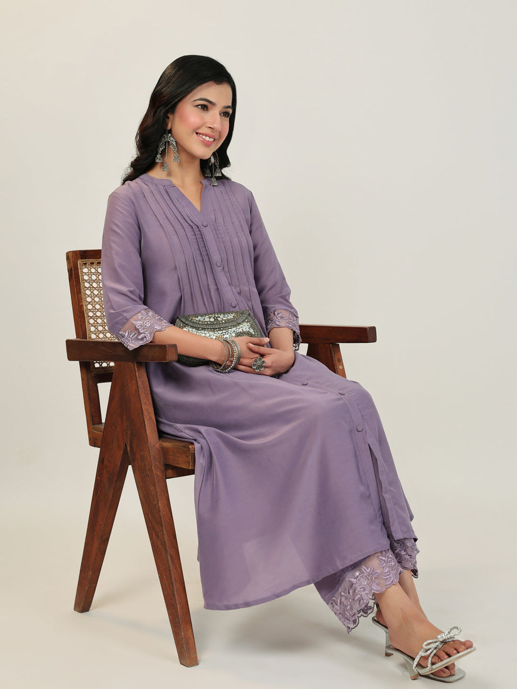 Janasya Dark Muslin Embroidered A-Line Kurta Set | Grocsy